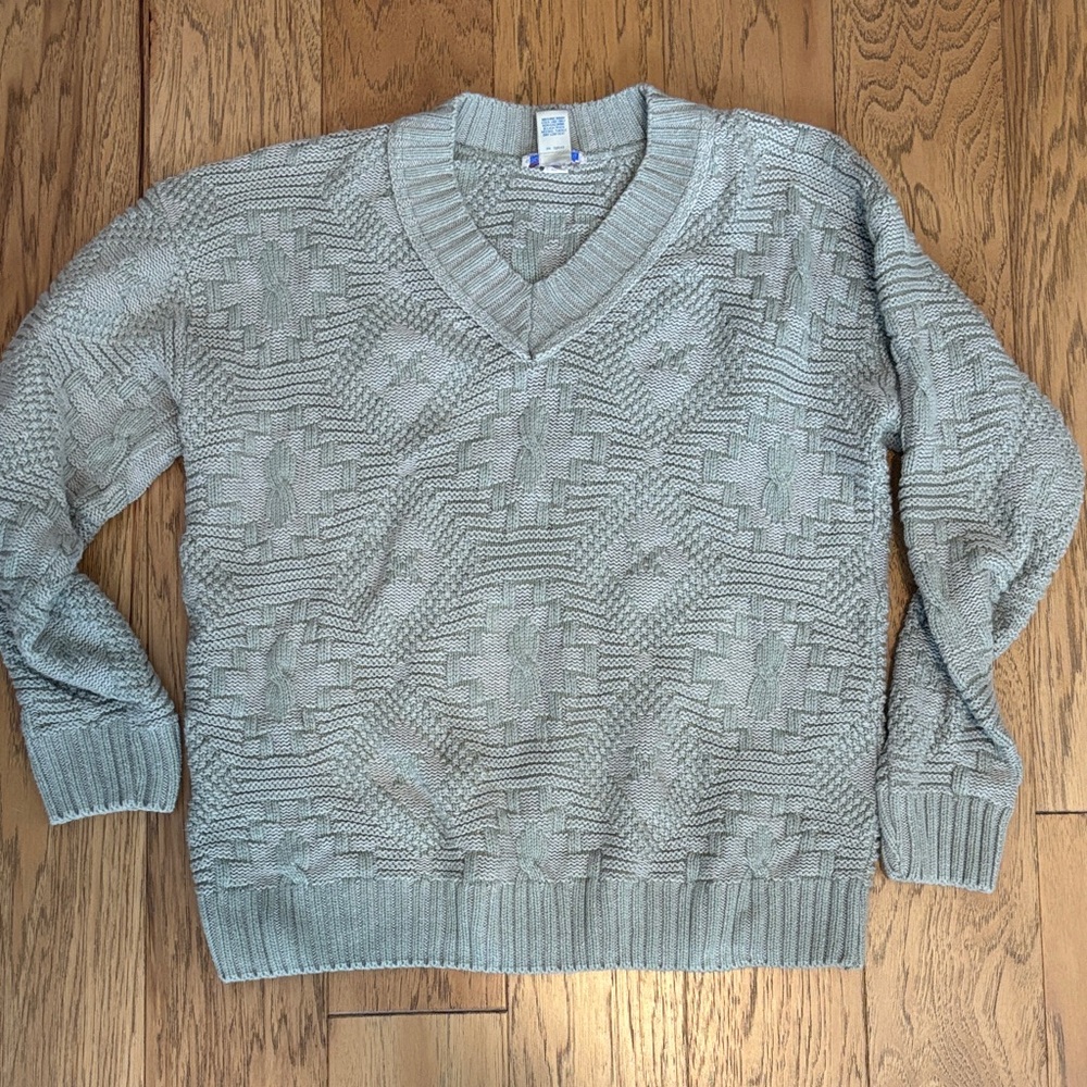 Vintage French Navy Gray V-Neck Sweater 100% cotton